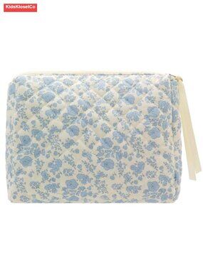 Quilted Cotton Makeup Bag Large Travel Cosmetic Organizer with Mesh Pocket